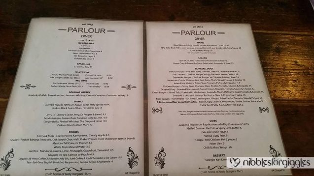 Parlour Diner Melbourne menu